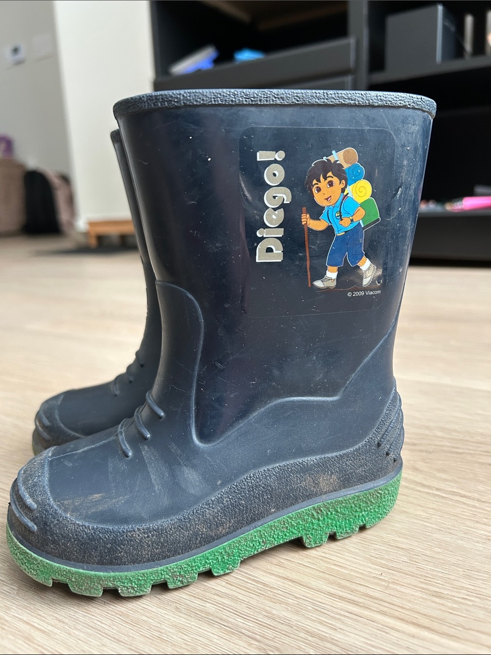 Kids Black Rain & Snow Boots with Green Sole